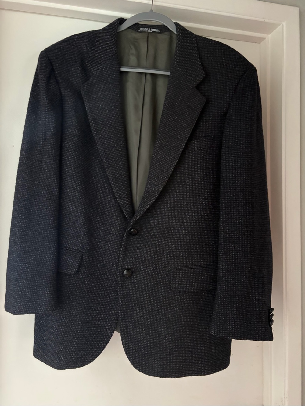 Vintage Stanley Blacker Wool Navy Gray Tweed Herringbone Blazer Coat Jacket 40R